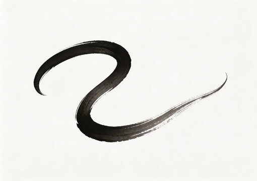 Abstract ink brush stroke on white background, calligraphy or art symbol with flowing curved lines. Represents traditional East Asian artistry and artistic expression.