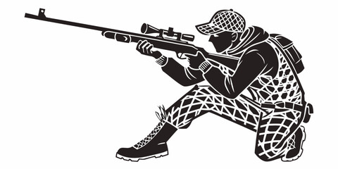 a soldier is crouched down and aiming a rifle Vector © Mithila