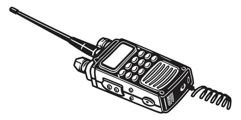 a handheld two way radio with antenna and microphone Vector © Mithila