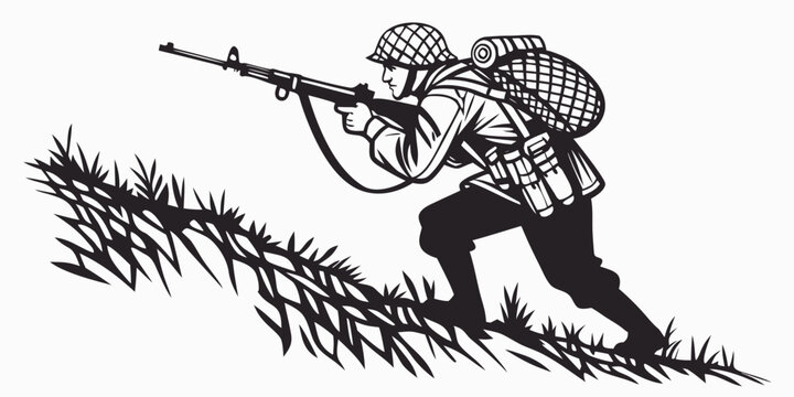 soldier in a combat position with a rifle Vector
