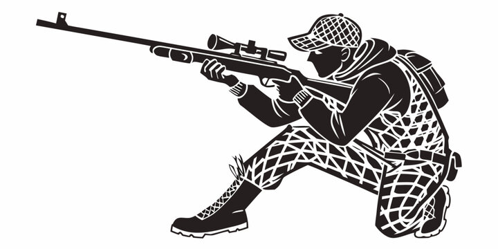 a soldier is crouched down and aiming a rifle Vector