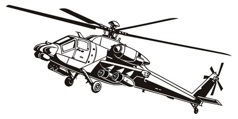 a black and white drawing of a helicopter Vector © Mithila