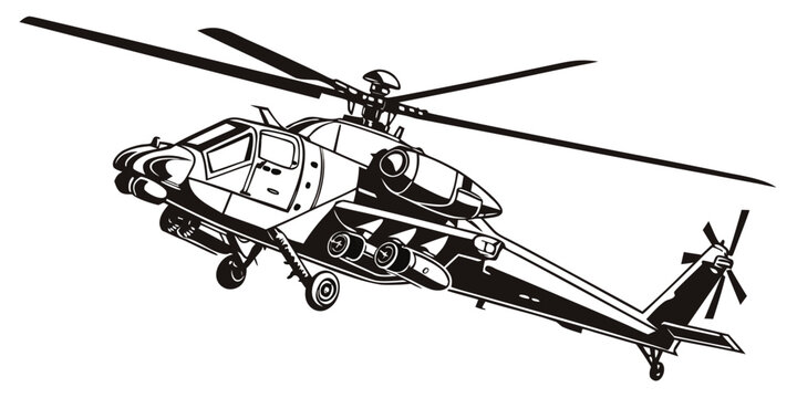 a black and white drawing of a helicopter Vector