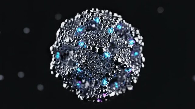 A mesmerizing close-up of water droplets forming an abstract orb shape, creating a sense of wonder and complexity, suitable for tech or innovation mar