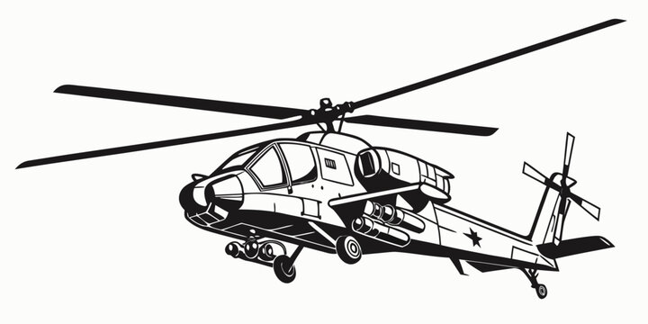 a black and white drawing of a helicopter Vector