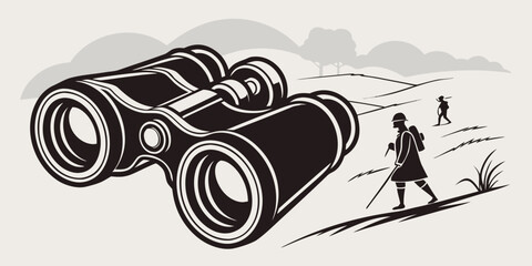 a person walking with binoculars on a safari Vector © Mithila