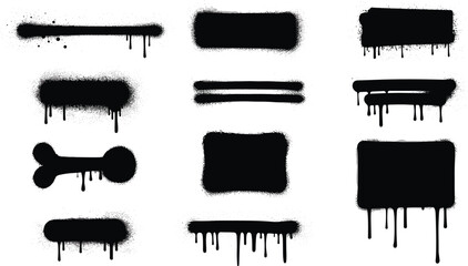 Obraz premium Collection of black ink splatter and paint drips in various shapes for creative design useCollection of black ink splatter and paint drips in various shapes for creative design use