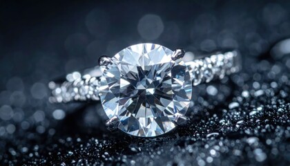 Obraz premium Luxury Diamond Ring Closeup on Dark Background.