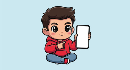 Cute child presenting clear cellular device display copy