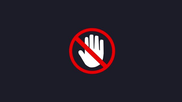White hand symbol with red prohibition circle on dark background stop
