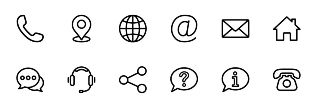 Collection of communication and navigation icons in a simple line style