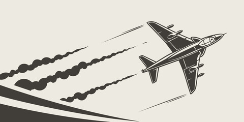 a fighter jet flying through the air with smoke trails Vector © Arisfa