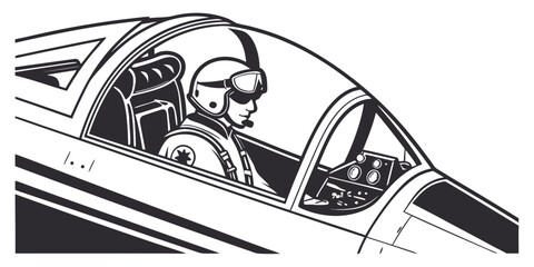 pilot sitting in the cockpit of an airplane Vector © Arisfa