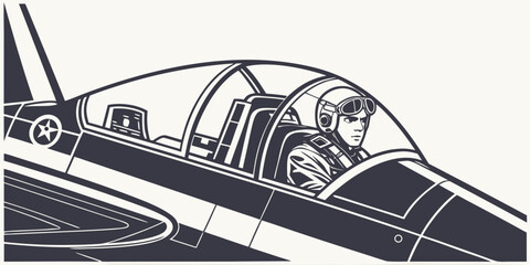 pilot sitting in a fighter jet cockpit Vector © Arisfa