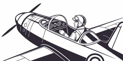 a man flying a small airplane with a propeller Vector © Arisfa