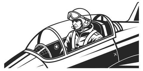 pilot sitting in the cockpit of a fighter jet Vector © Arisfa