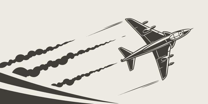 a fighter jet flying through the air with smoke trails Vector