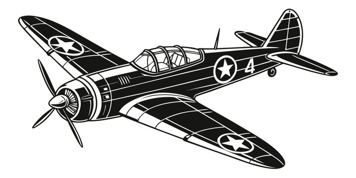 a black and white drawing of a vintage airplane Vector
