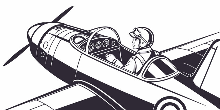 a man flying a small airplane with a propeller Vector