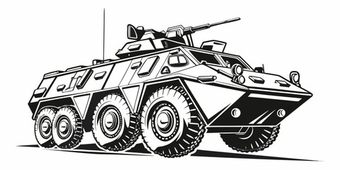 a military armored personnel carrier with a gun turret Vector © Arisfa