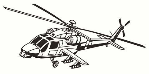 a black and white drawing of a helicopter Vector © Arisfa