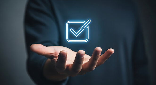 Digital check mark icon for business verification and success
