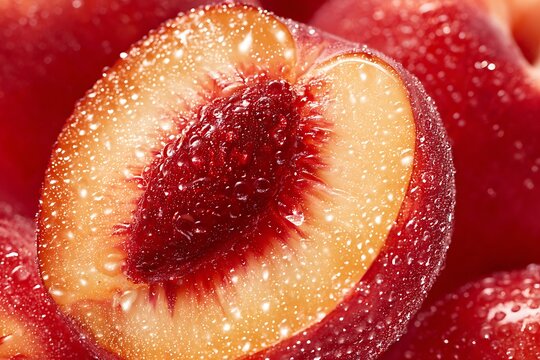 Fresh plums with one cut open.