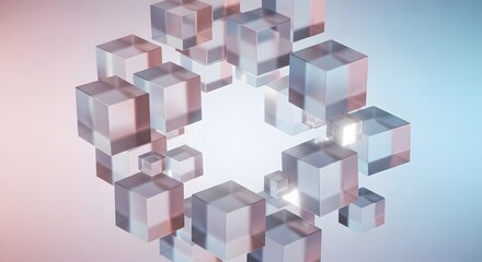 Fototapeta premium Abstract 3D background with floating glass cubes in a circular formation