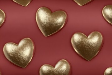 Obraz premium Golden Hearts on Red Background.
