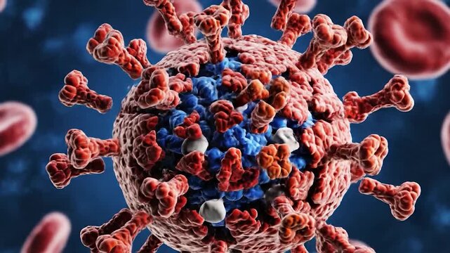 Antibodies attacking a dangerous virus particle in the human bloodstream