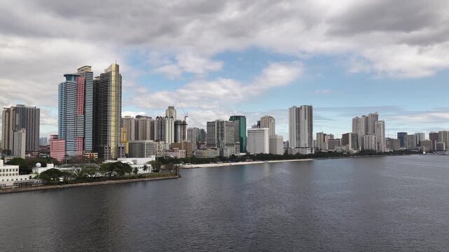Aerial view of manila bay skyline and modern skyscrapers
