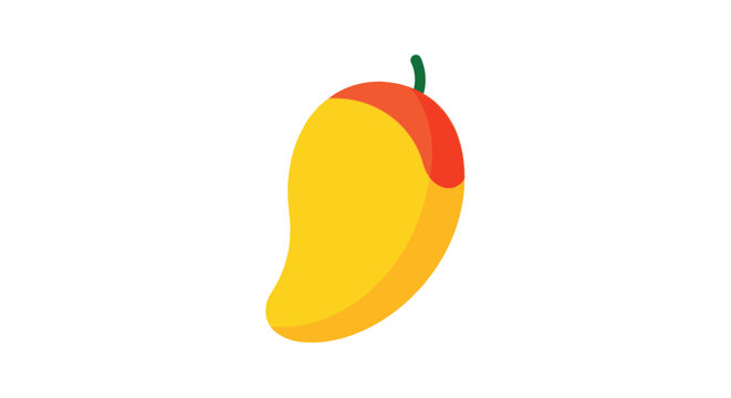 A colorful flat design illustration of a ripe mango with a green stem