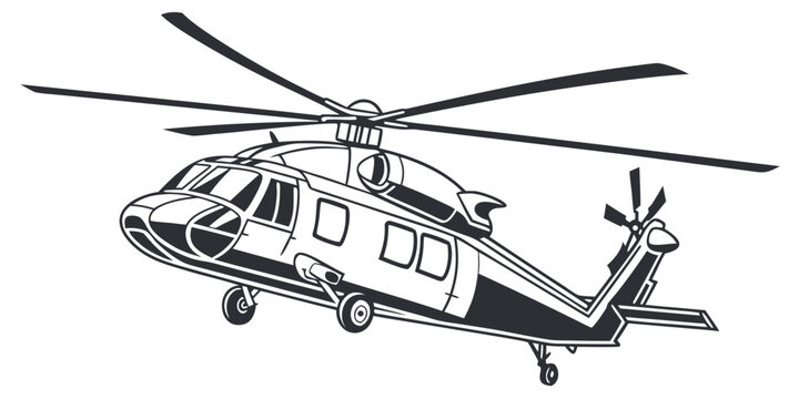 a black and white drawing of a helicopter Vector