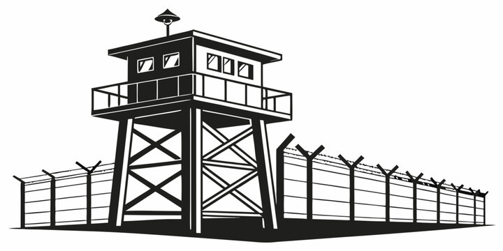 a guard tower with a fence Vector
