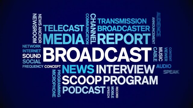 Broadcast animated word cloud-text design animation tag kinetic typography seamless loop.