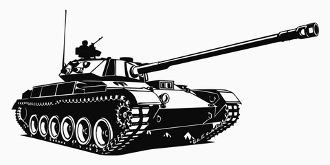 a black and white illustration of a military tank Vector © Jannati