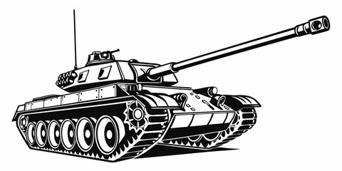 a black and white drawing of a tank Vector © Jannati