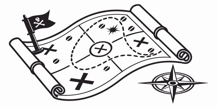 a treasure map with a compass and a flag Vector