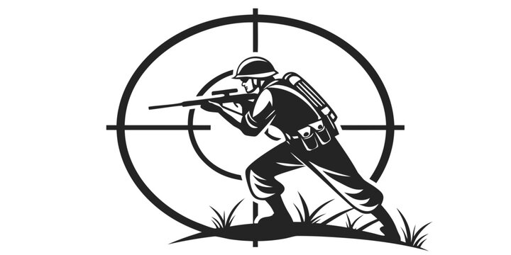 a soldier aiming a rifle from a crouched position Vector