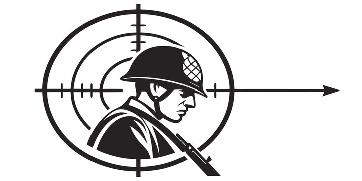 soldier in a helmet with a rifle in crosshairs Vector