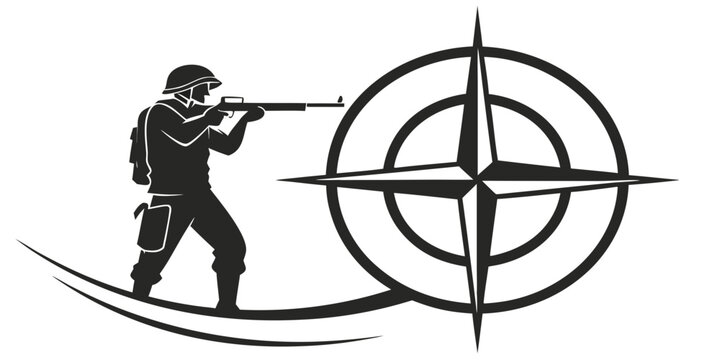 soldier aiming rifle at target with compass Vector