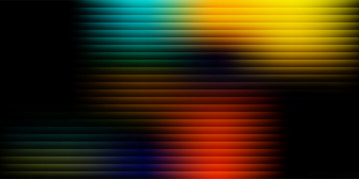 Colorful abstract striped gradient background with glowing circular light effects, modern vibrant geometric ribbed fractal glass design for technology, digital, business, and artistic projects