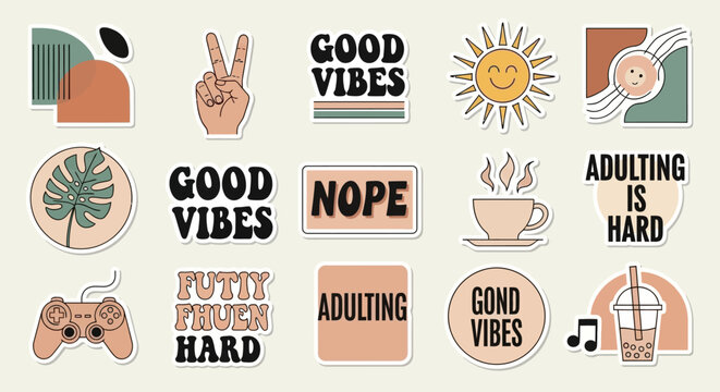 Set of 12 adulting sticker icons vector