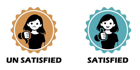 Fototapeta premium Satisfied and unsatisfied customer icons in orange and green colors