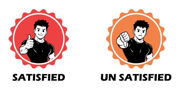 Satisfied and unsatisfied customer feedback icons with thumbs