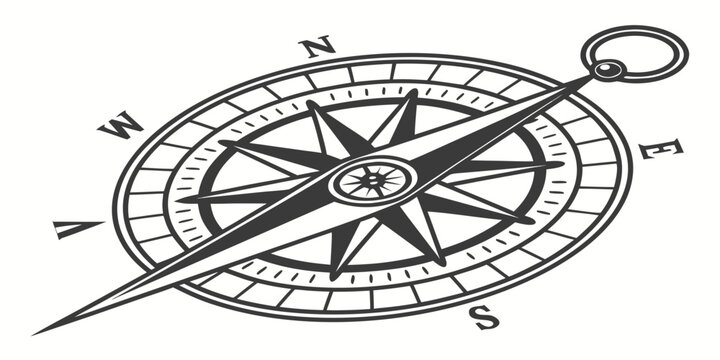 a black and white drawing of a compass Vector