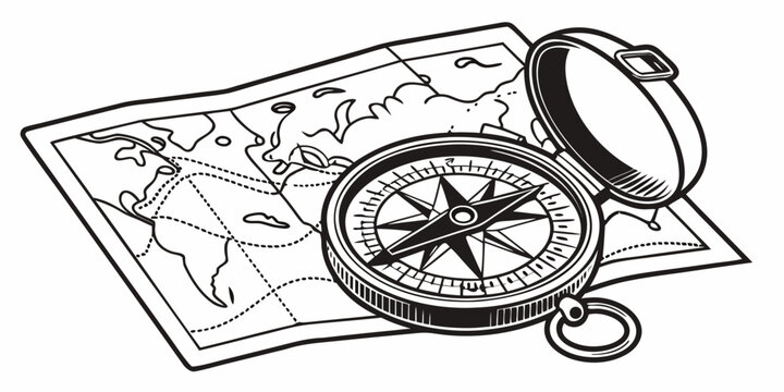 a compass and a map Vector