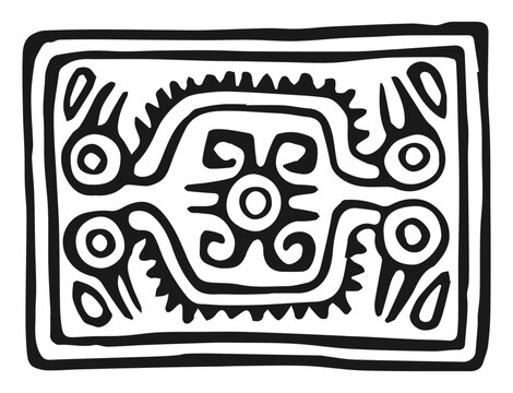 aztec illustration drawing inca aku aku tiki vintage mexican