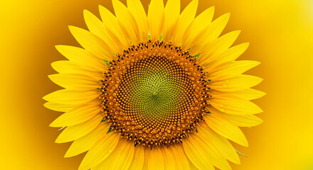 Obraz premium Close up of a bright yellow sunflower with green center close-up