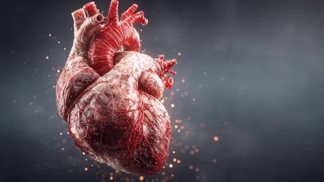 Hyper-Realistic 3D Medical Illustration of Human Heart Beating, Detailed Anatomical Visualization of Cardiovascular System with Pulsating Arteries and Veins, Scientific Healthcare Animation